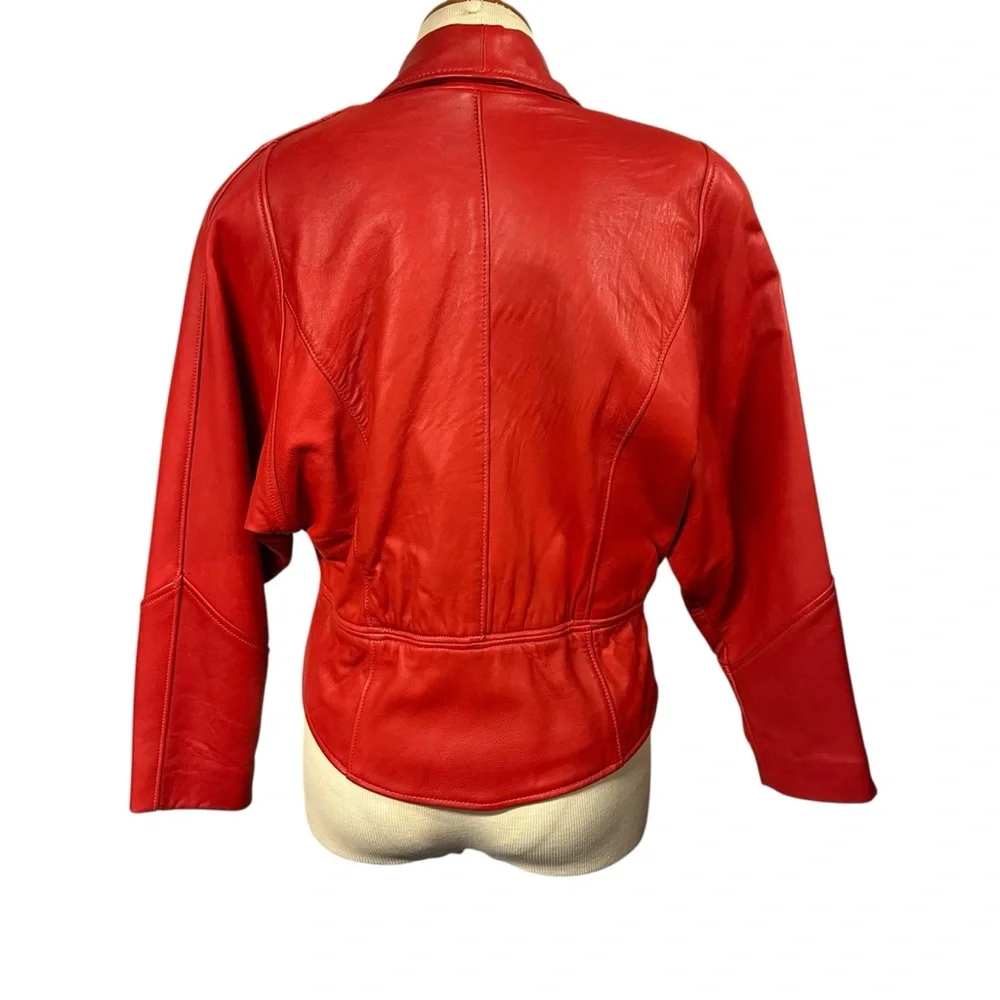 Vintage Red Soft Leather Jacket Women's 1980s 1990s Festive Western Boho Preppy - Picture 2 of 16